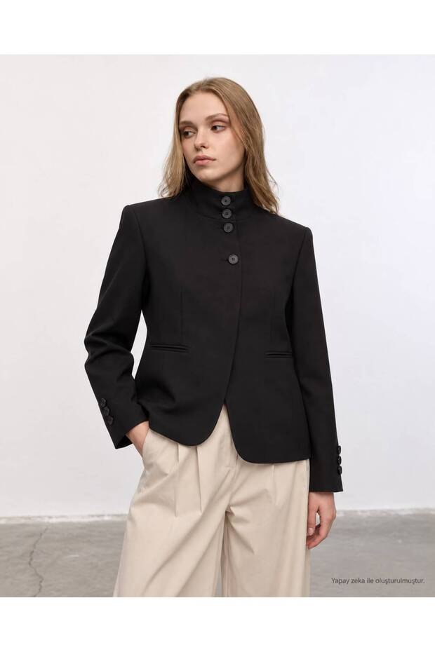 Women's Stand Collar Button Detail Jacket