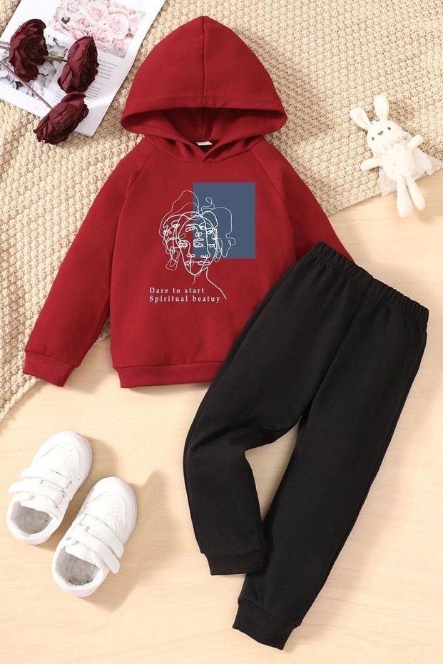 Kids Minimal Line Drawing Tracksuit Set
