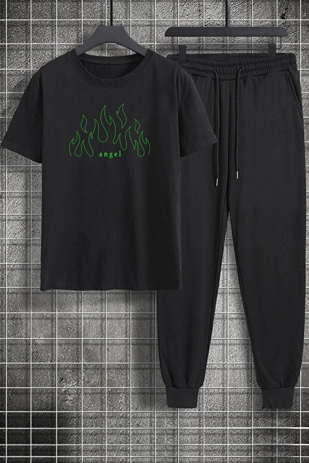 Unisex Green Angel Printed 2-Piece Tracksuit Set