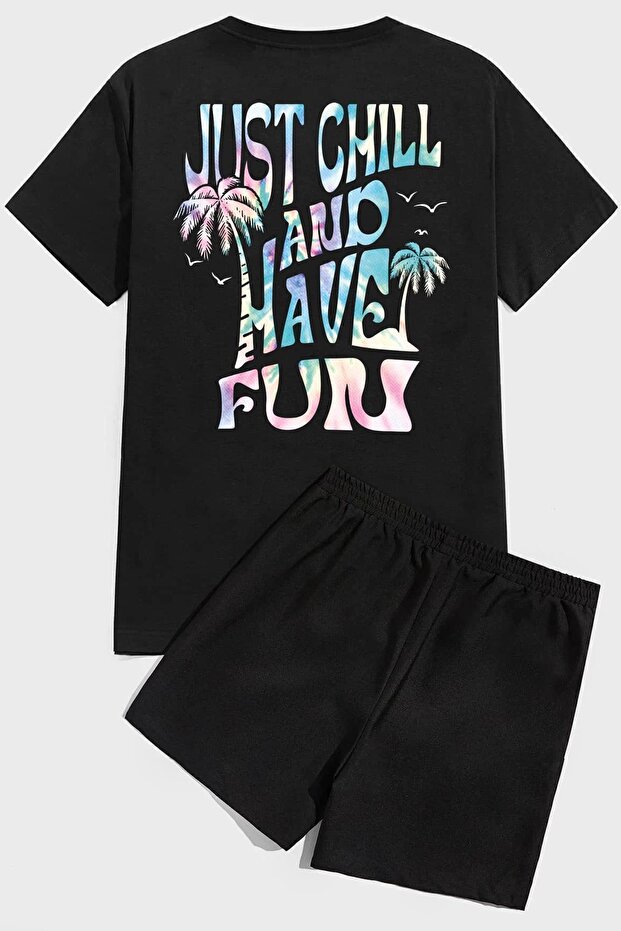 just chill and have fun Print Shorts Set