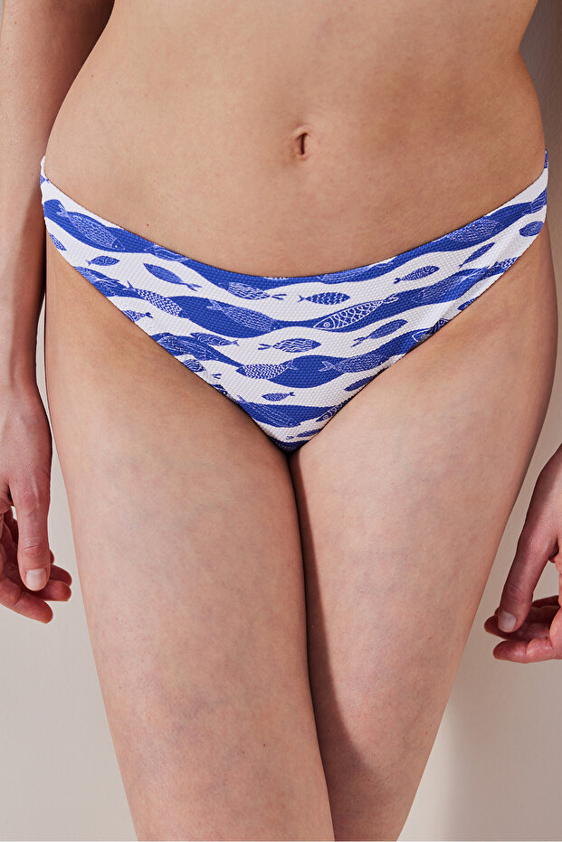 Marine Fish Slip Textured Multicolor Bikini Bottom