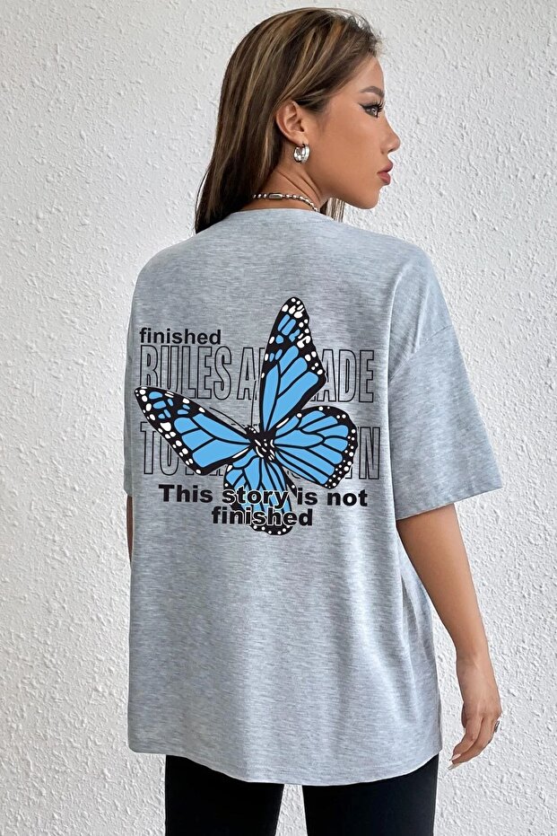 Unisex Gray Back Butterfly Printed T-shirt