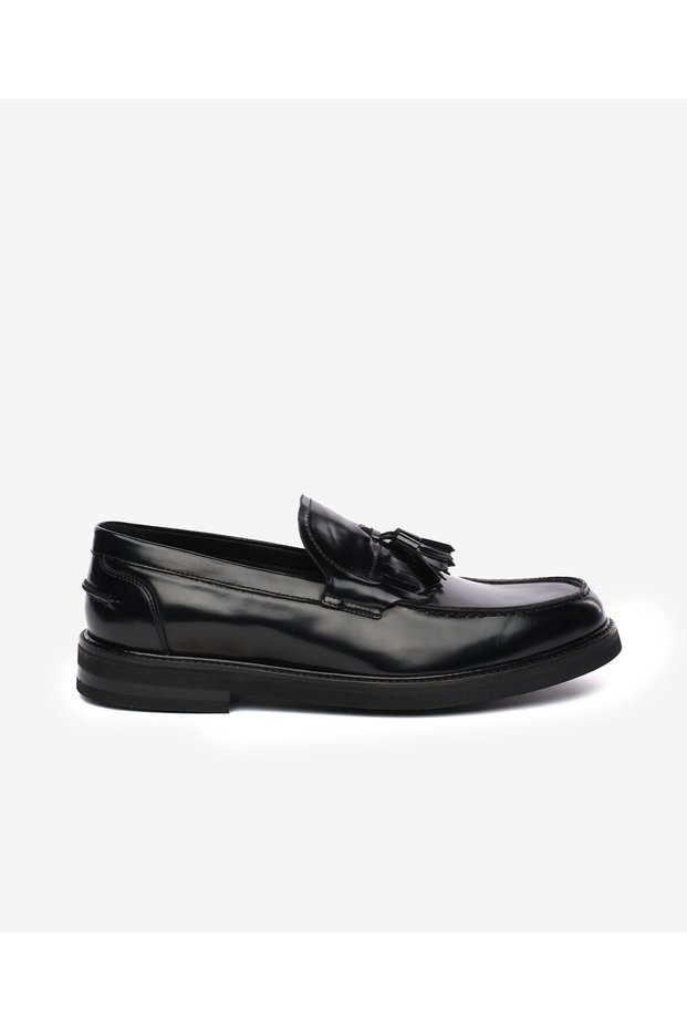 Men's Black Genuine Leather Loafer Shoes 5K1Ua64729
