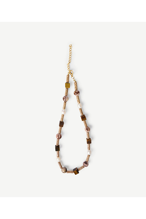 Natural Stone and Lava Stone Row Necklace