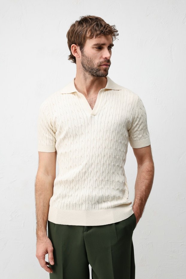 Natural Textured Knitted Men's Knitwear T-Shirt