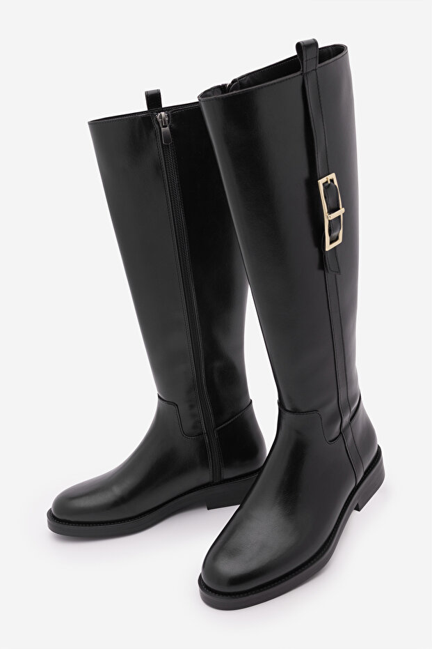 Women's Belt Buckle Casual Boots Alges Black