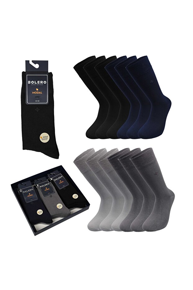 Men's Premium Seamless 12-Piece Modal Socks Mix Assortment Shaded Square Pattern