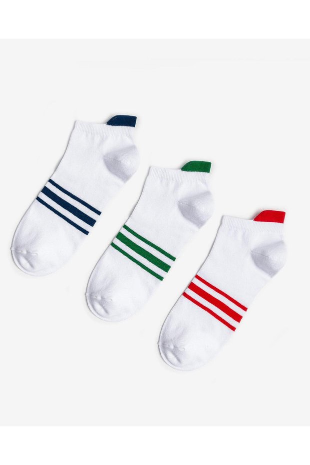 Men's Striped 3-Piece Booties Socks White