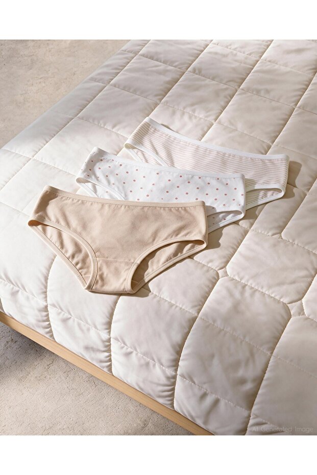 Women's 3-Pack Cotton Slip Panties Polka Dot and Stripe Pattern