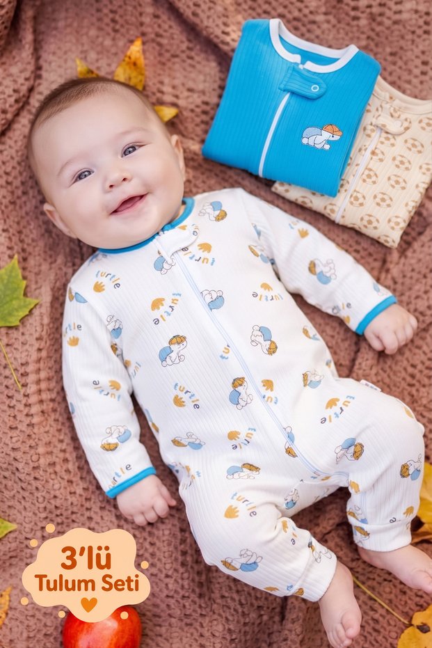 Baby 3-Piece Cotton Romper Set - Patterned Sleep and Play Romper