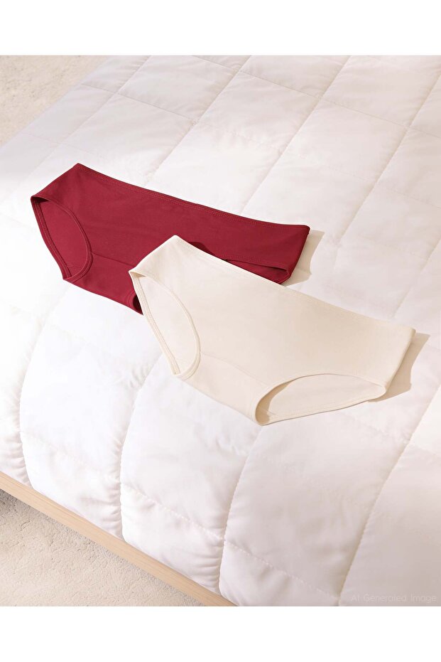 Women's bamboo 2-pack hipster panties burgundy white