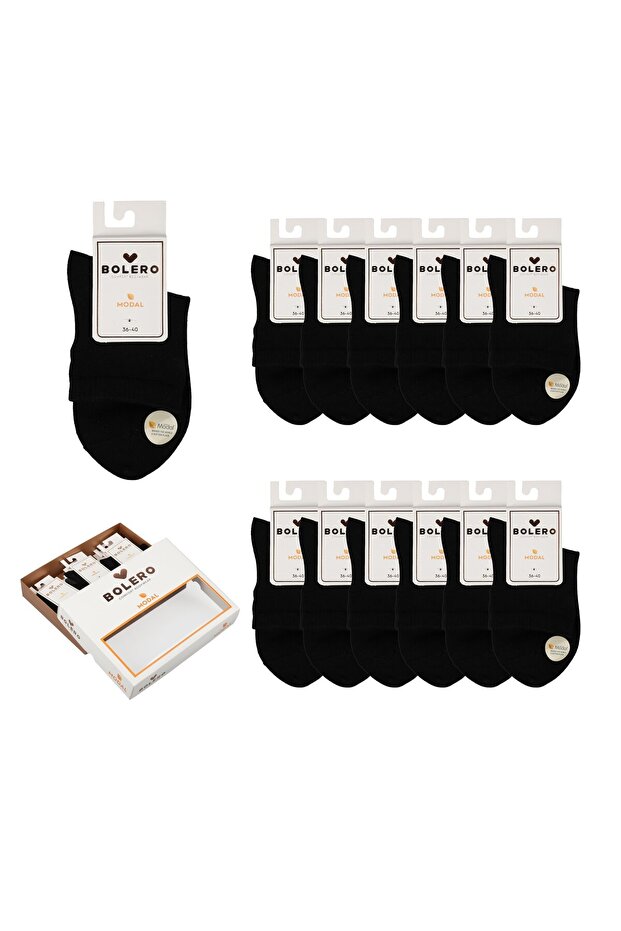 Women's Premium Seamless 12-Pack Modal Socks - Black