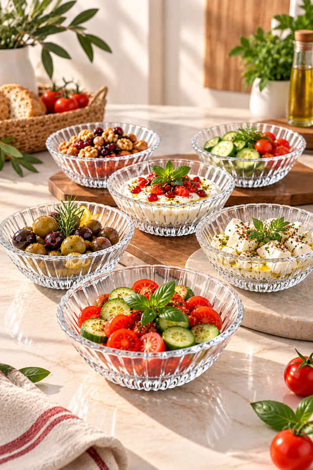 6-Piece Glass Bowl Breakfast Bowl Jam Bowl Snack Bowl Striped Presentation Bowl