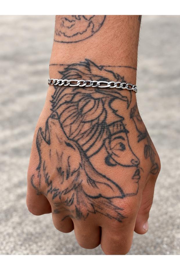 Unisex Silver Steel Tarnish Resistant Silver Figaro Model Bracelet