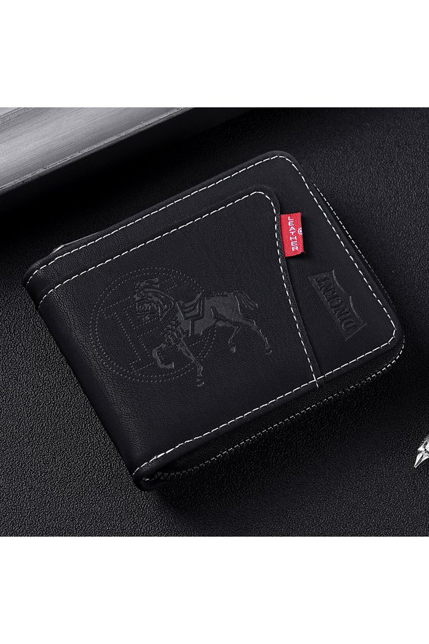 black Trendy Splicing Fashion PU Retro Wax Oil Leather Short Style Men's Wallet Coin Short Style Car