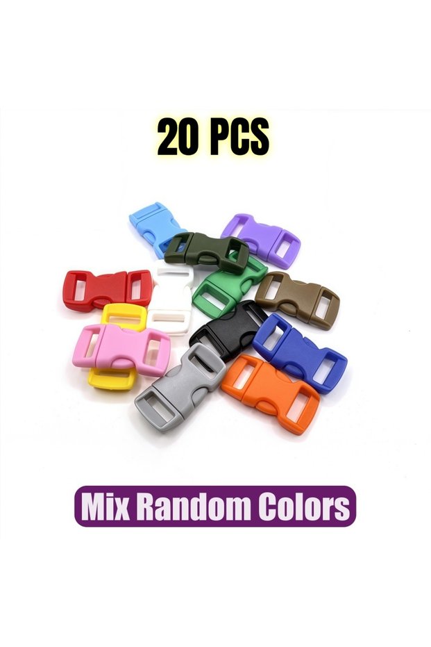 10mm Mix Random Colors 20 Pcs/Pack 10mm Colorful Plastic Curved Side Release Buckle Clip for Paracor
