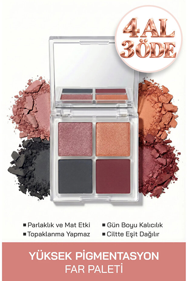 Palette Hekate Eyeshadow Palette – 4-Piece Rose & Burgundy Shades, Matte & Shimmer, High Pigment