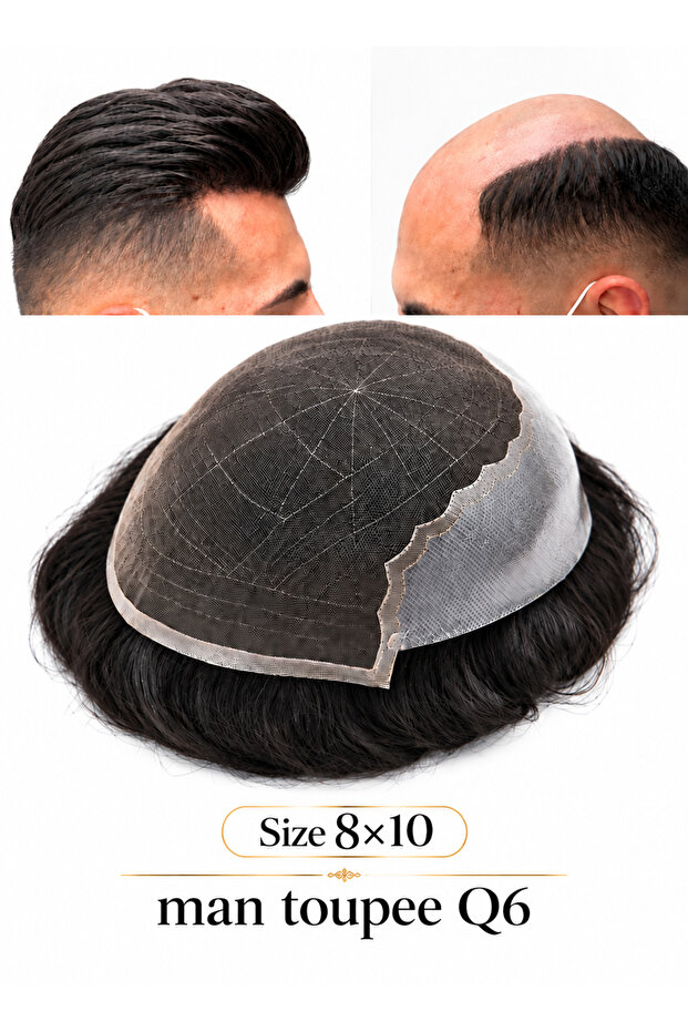 Men's Real Human Hair Toupee, Q6 Swiss Lace PU Base, Hair Loss Solution