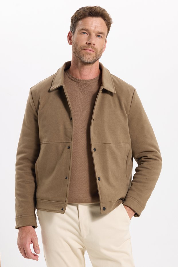 Men's Slim Fit Slim Fit Double Pocketed Snap Closure Pack Brown Coat