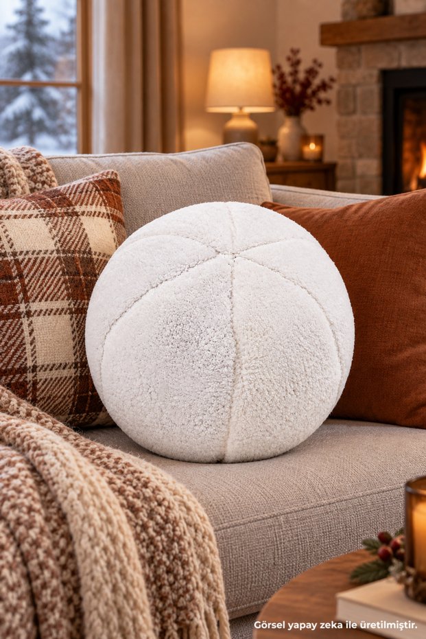 Ball-Shaped Plush Round Pillow - Decorative Throw Pillow for Sofa and Bedroom