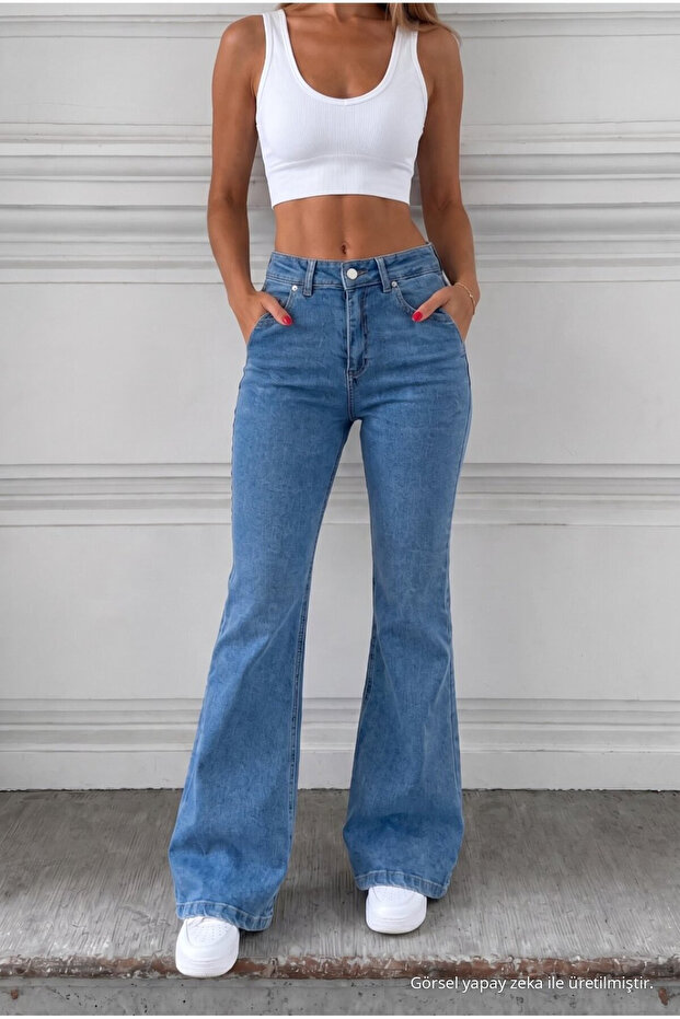 Distressed Washed High Waist Flare/Spanish Jeans