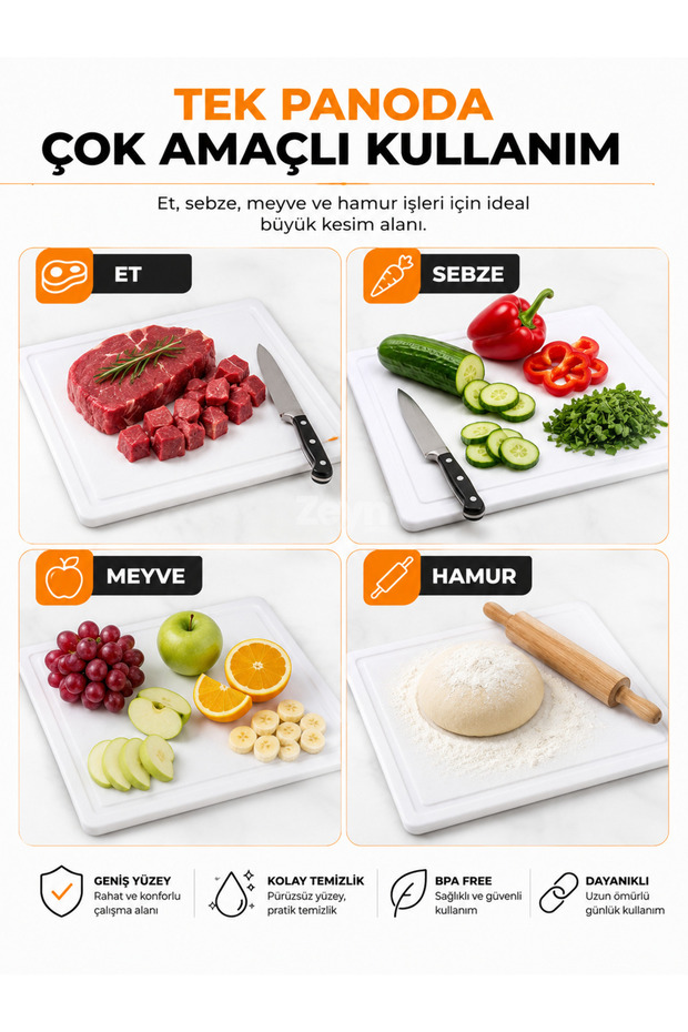 Large Cutting Board Without Handle 225X325 mm | Bpa Free Plastic Cutting Board | For Vegetables, Fruits, Meat and Dough
