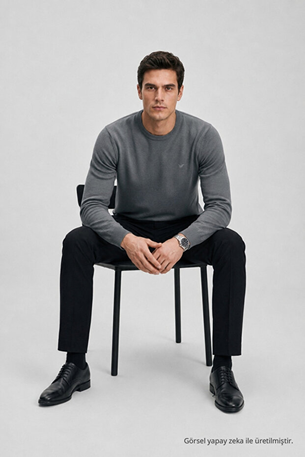 Men's Trendy Crew Neck Comfortable Smoked Knitwear Sweater