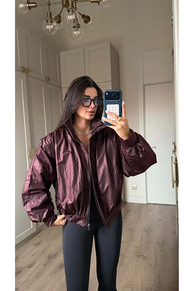 Burgundy Aura Bomber Jacket