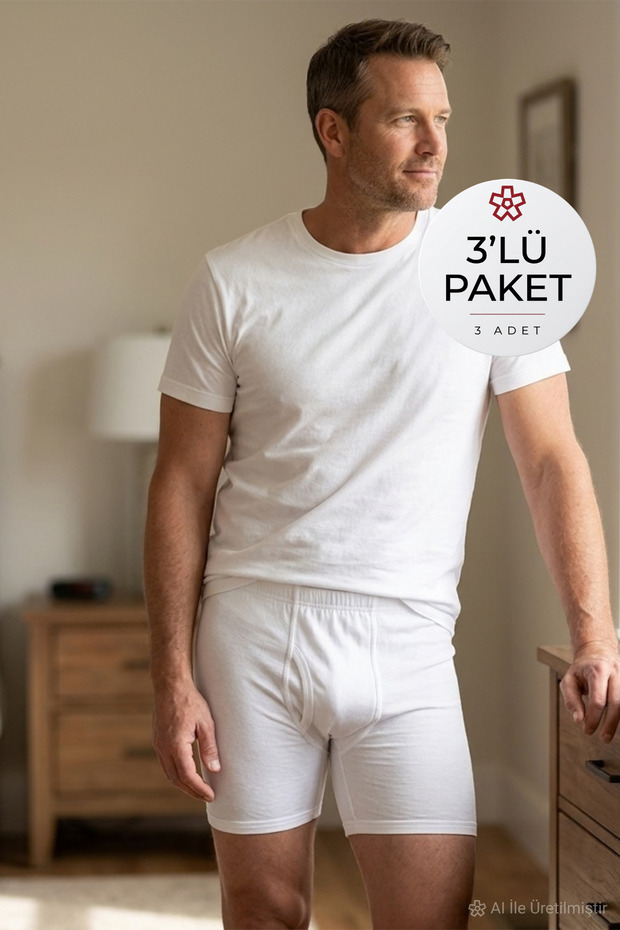 Ribana Men's Long White 100% Cotton 3-Pack