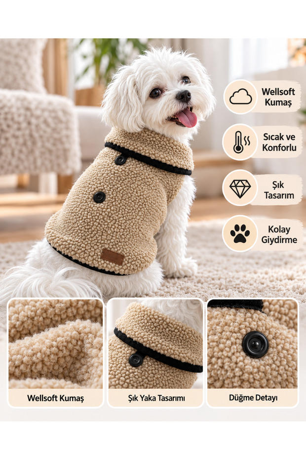 Winter Plush Dog Vest Leash - Warm Buttoned Soft Fleece Small Breed Dog Outfit