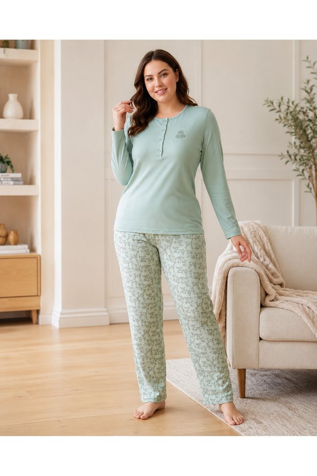 Women's Winter Viscose Pajama Set m L XL XXL | Long Sleeve Buttoned Stylish Home Wear B89-100