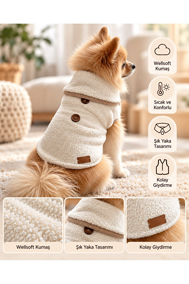 Winter Plush Dog Vest - Warm Buttoned Soft Fleece Small Breed Dog Outfit