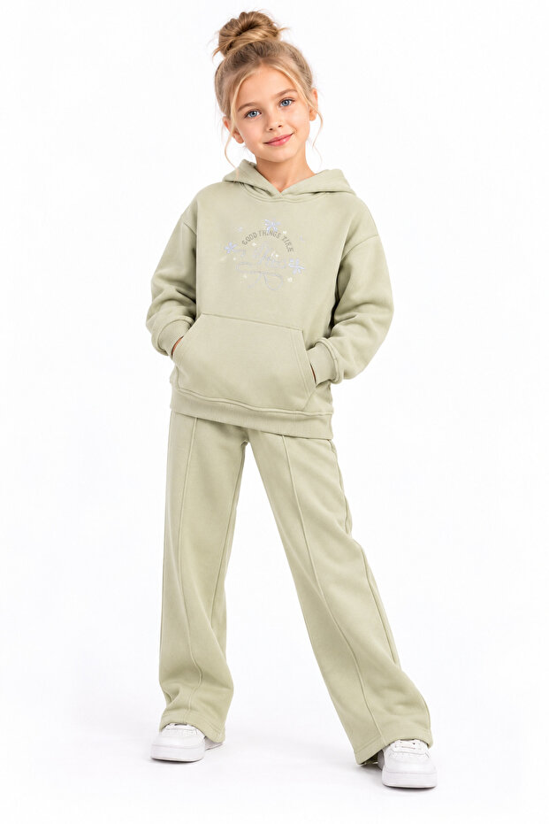 Girl's 3 Yarn Hooded Bottom Base Set Tracksuit Set 4204Y-