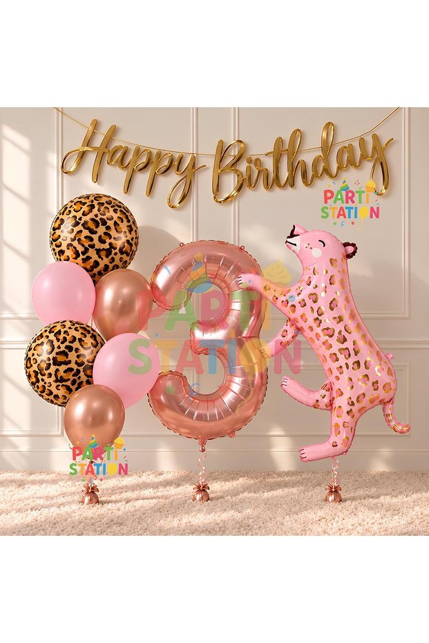 Pink Leopard 3 Year Old Balloon Set Safari Leopard Birthday Party Balloon Set Pink Panther Jungle Balloon Set