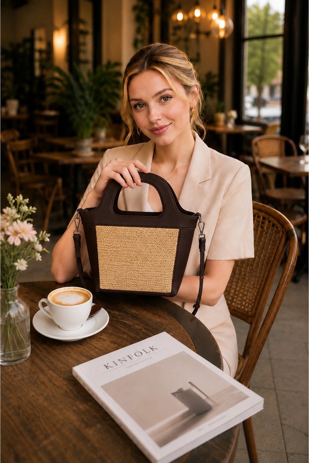 Women's Cross Straw Bag with Handle Cty-Lbn-1158