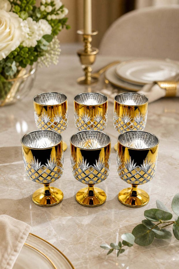 Handmade Cut Crystal Titanium Footed Water Soft Drink