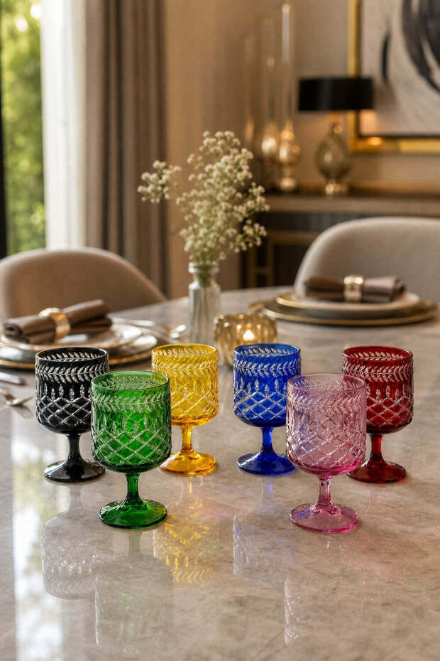Handmade Crystal Royal Pattern Special Design Glass Set of 6