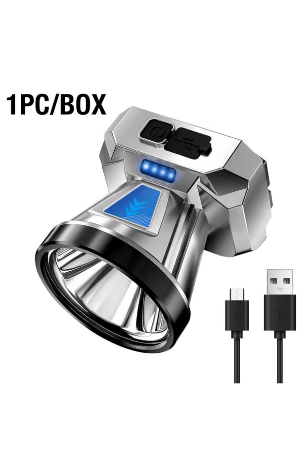 GRAY WHITE Headlight Strong Light Charging Super Bright Head Mounted Lighting Ultra Long Endurance O