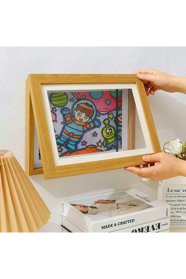 A4(24X33cm) Wood Children Drawing Frame A4 Wooden Poster Frame for Walls Children's Art Frame Change