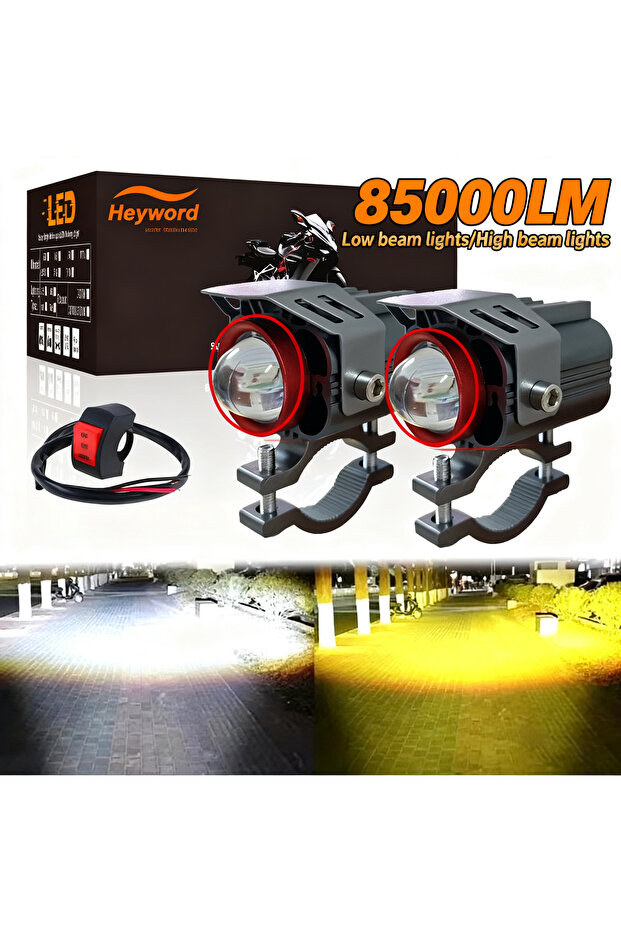 2pcs yellow white Heyword Motorcycle LED Auxiliary Spotlight Two Tone Motorcycle LED Exterior Motorc