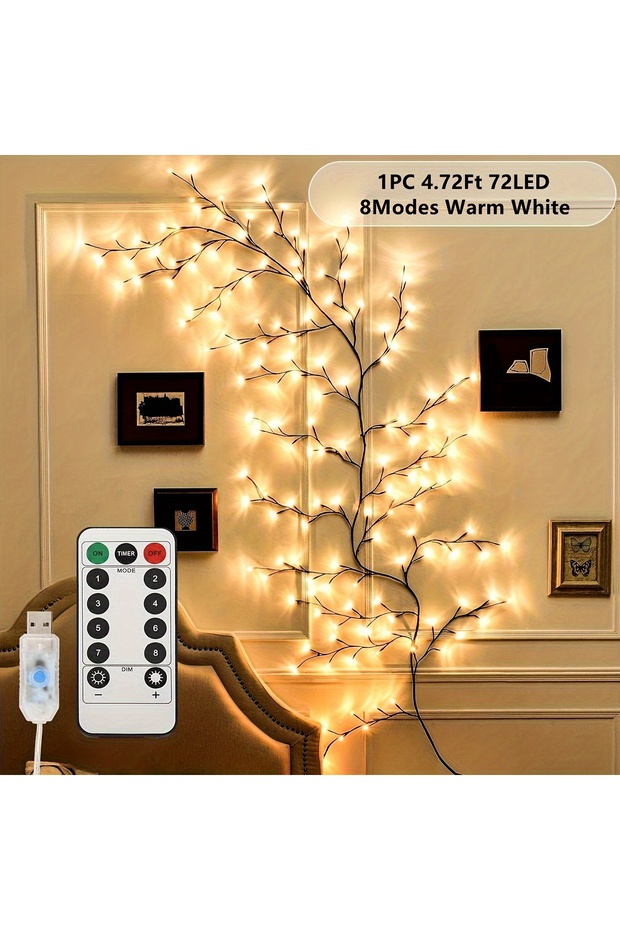 96LED None Warm White Bendable Willow Branch Lights, Ideal for Living Room and Bedroom Fairy Lights