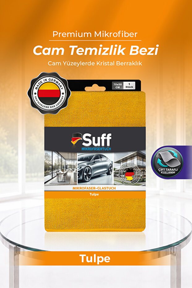 Tulpe Microfiber Glass Cleaning Cloth Non-Scratching Glass Cleaning Cloth for Showcases and Offices 70X50 cm Mustard