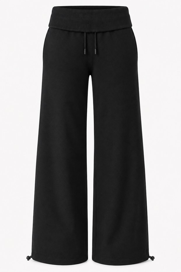 Women's Folded Waist Elastic Wide Leg Sweatpants with Stopper Detail Gn-0618