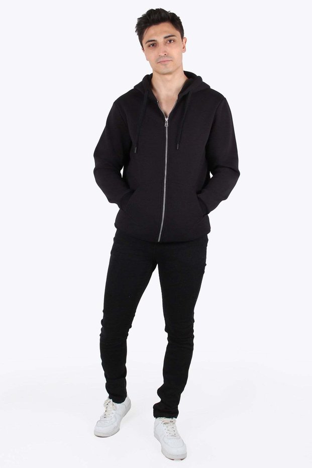 5487 Zippered Hooded Kangaroo Pocket 3 Thread Ribbed Sweat