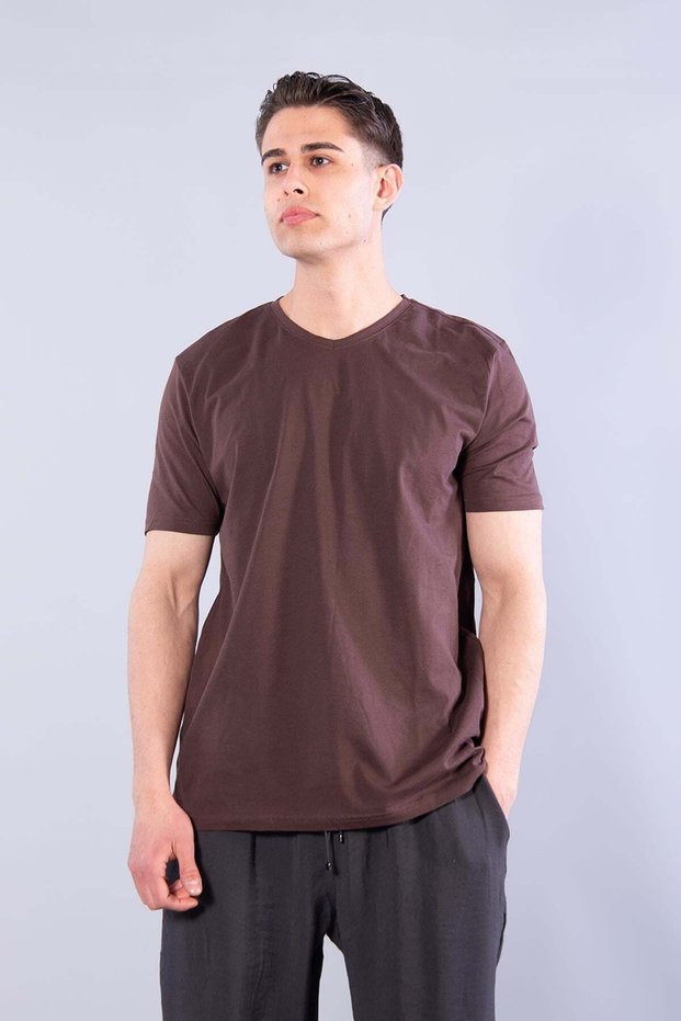 2021 V-neck Basic Single Jersey Regular Fit T-shirt