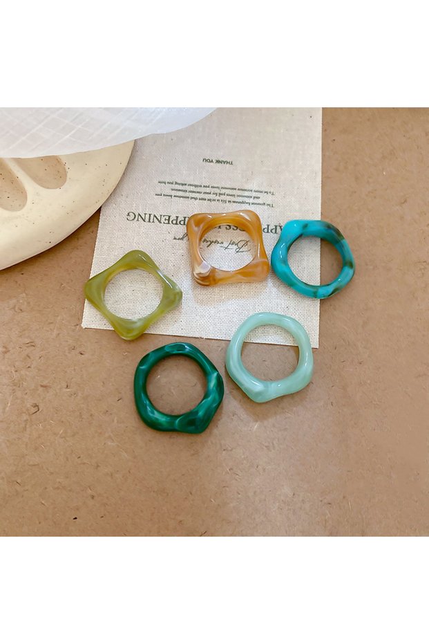 Style9 2/3/4/5 Pcs Square Round Irregular Smuding Acrylic Rings for Women Geometric Candy Color Resi