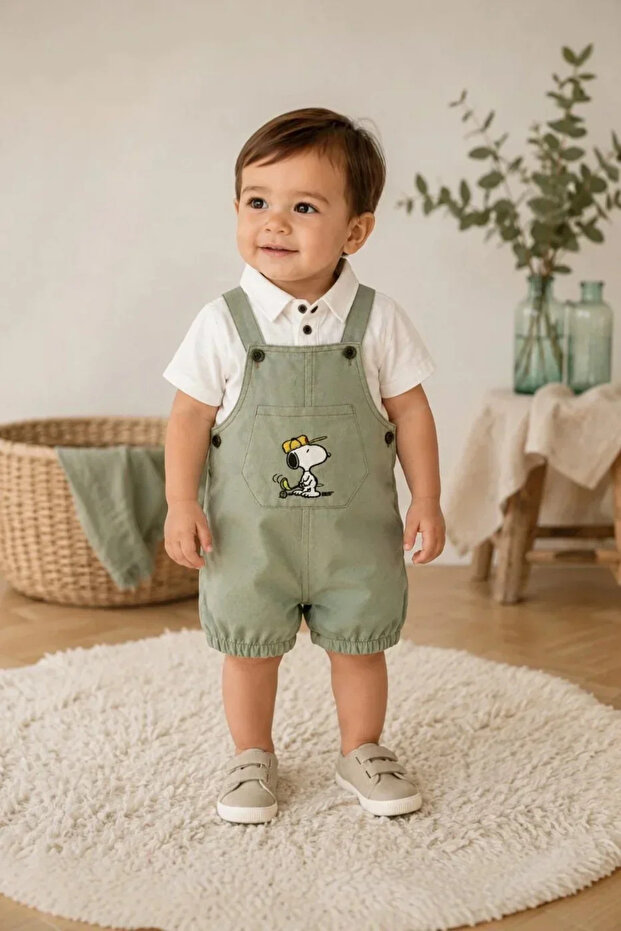 Baby Boy Shorts Salopet Set with Dog Printed Shirt