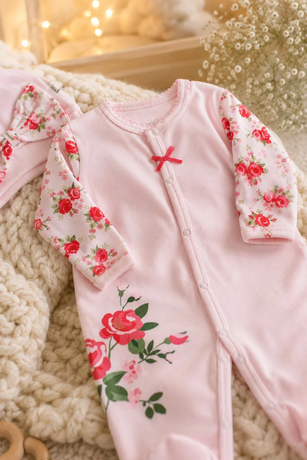 Baby Girl Rompers with Rose Hat