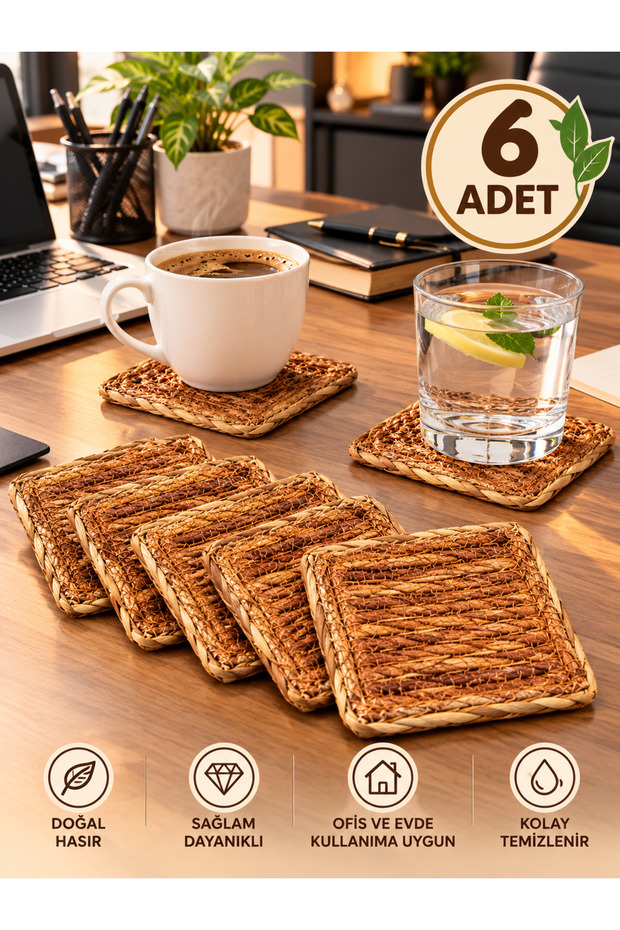 6 Pieces Handmade Wicker Coasters Cup Tea Coasters – Square Coasters