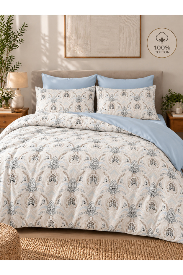 100% Cotton Double Duvet Cover Set Etriva Blue
